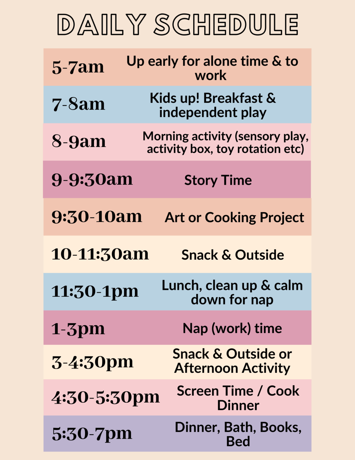 home daily schedule for kids
